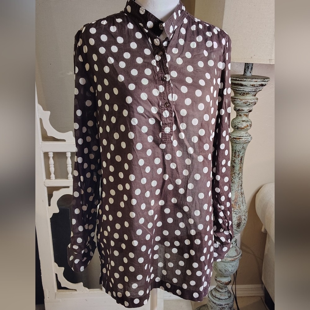 Craig Taylor Brown Polka Dot Women's Button Up Egyptian Cotton Shirt Size L